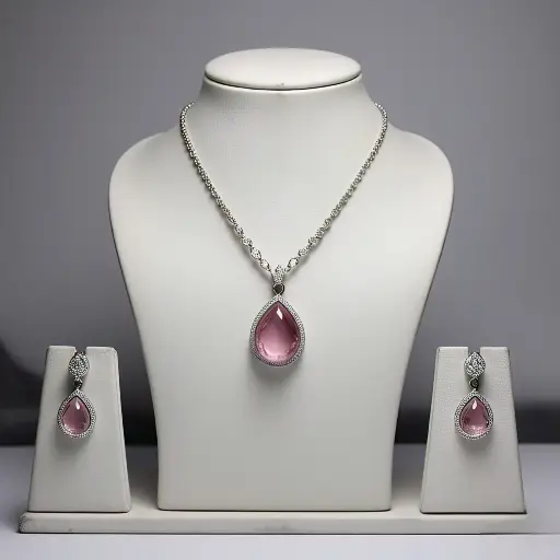 Latest pink heart Stone Necklace Set With Earnings 