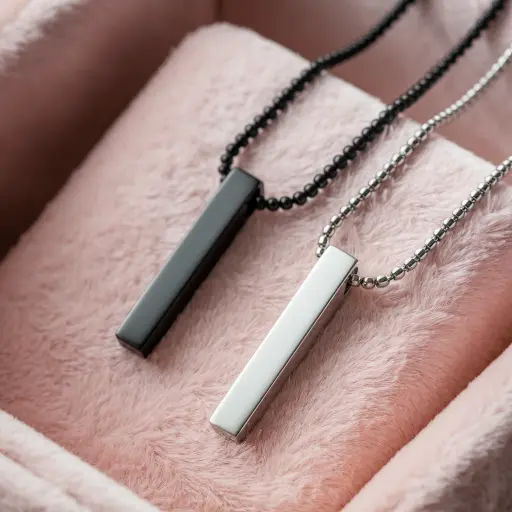 LaraFashion Stylish sliver- black 3D vertical bar cuboid stick locket pendant necklace Stainless Steel Pendant